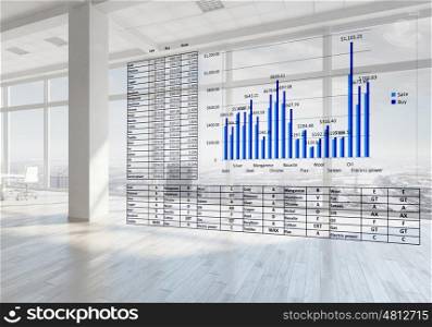Annual financial report. Business concepts with infographs and charts in modern office interior
