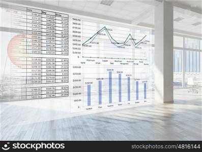Annual financial report. Business concepts with infographs and charts in modern office interior