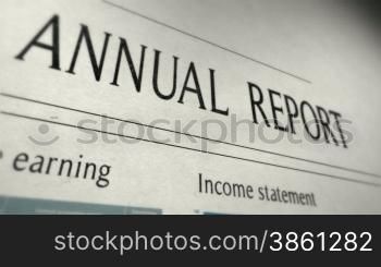 Annual report - Income statement business paper closeup