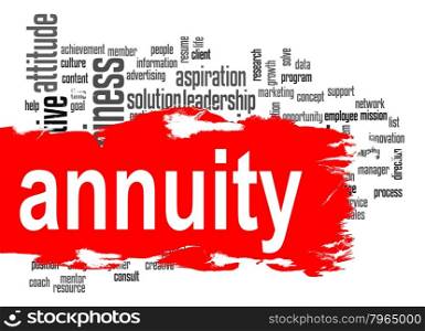 Annuity word cloud with red banner image with hi-res rendered artwork that could be used for any graphic design.. Decision word cloud with yellow banner