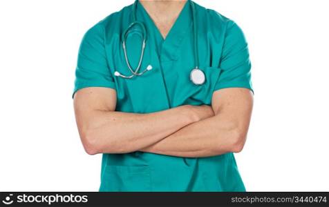 Anonymous doctor whit stethoscope a over white background