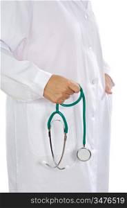 anonymous doctor whit stethoscope a over white background