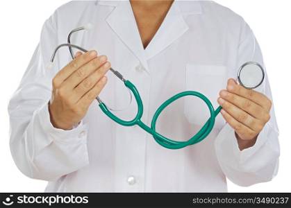 anonymous doctor whit stethoscope a over white background