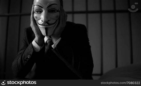 Anonymous hacker bored in prison (B/W Version)