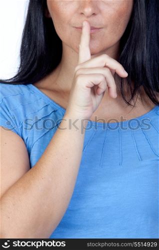 Anonymous woman for silence isolated on a over white background