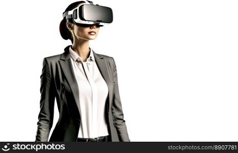 Another reality is here  Asian young Businesswoman in VR headset. Virtual reality simulator. Generative AI