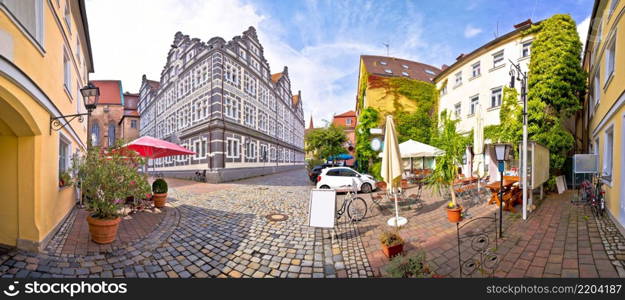 Ansbach. Old town of Ansbach beer garden and street panoramic view, Bavaria region of Germany