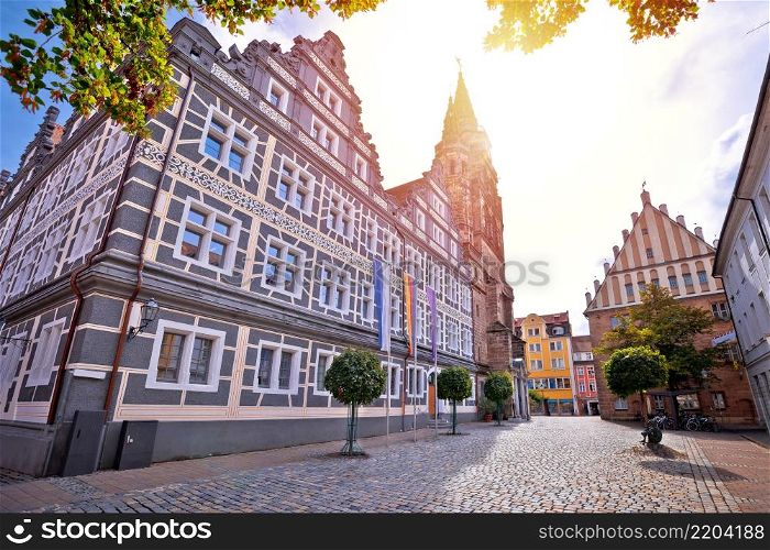 Ansbach. Old town of Ansbach picturesque square and church view, Bavaria region of Germany