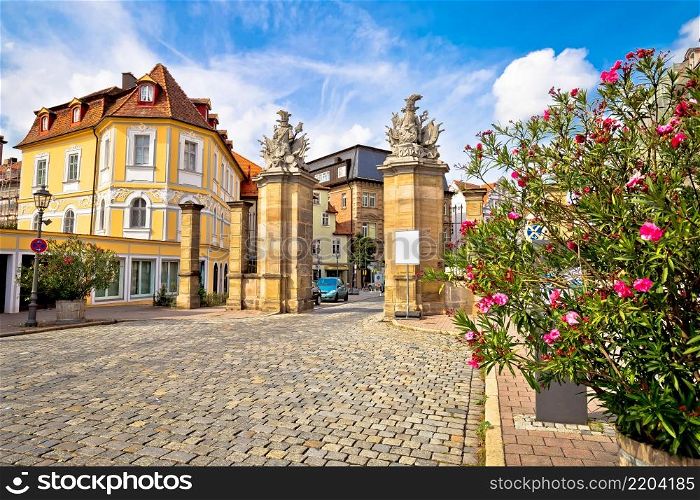 Ansbach. Old town of Ansbach picturesque street and town gate view, Bavaria region of Germany