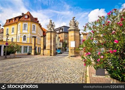 Ansbach. Old town of Ansbach picturesque street and town gate view, Bavaria region of Germany