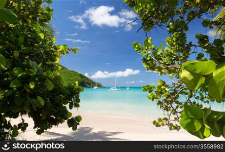 Anse Marcel beach and boats on french side of St Martin Sint Maarten Caribbean