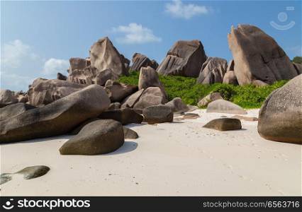 Anse Marron beach on La Digue Seychelles.. Anse Marron beach on La Digue Seychelles