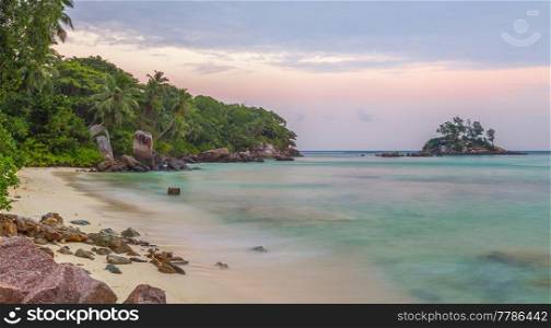 Anse Royale at sunset sandy beach on Mahe Seychelles.. Anse Royale at sunset sandy beach on Mahe Seychelles