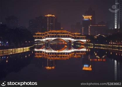 Anshun Bridge and the new development in Chengdu in southwest China. Anshun Bridge