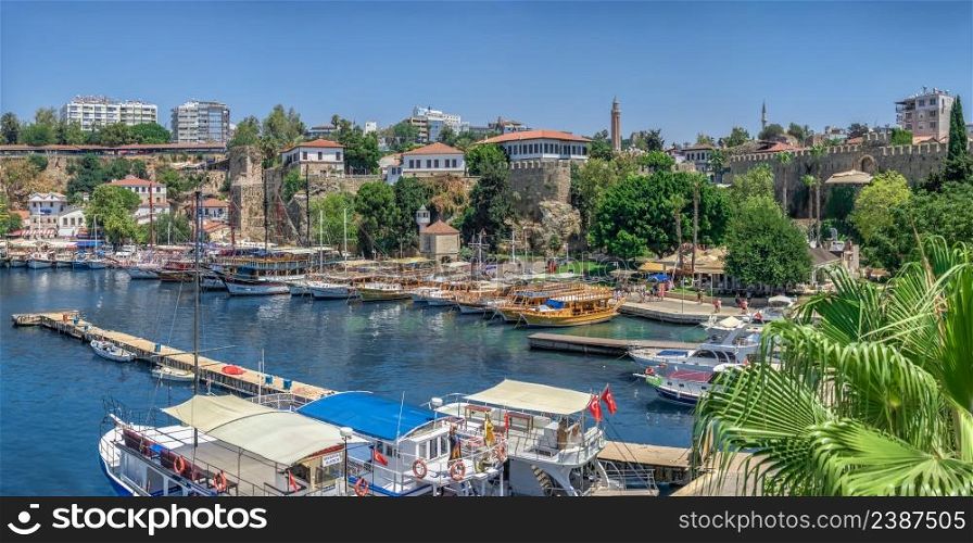 Antalya, Turkey 19.07.2021. Roman harbor in the old city of Antalya, Turkey, on a sunny summer day. Roman harbor in Antalya, Turkey