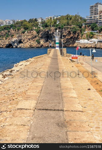 Antalya, Turkey 19.07.2021. Roman harbor in the old city of Antalya, Turkey, on a sunny summer day. Roman harbor in Antalya, Turkey