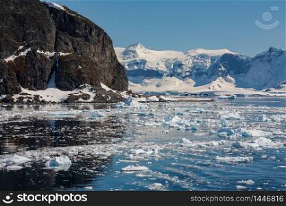 Antarctica - sea ice in a remote bay on the Antarctic Peninsula.
