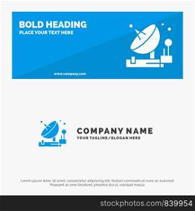 Antenna, Communication, Parabolic, Satellite, Space SOlid Icon Website Banner and Business Logo Template