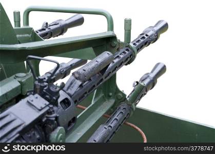 Anti-aircraft gun mounted on a railway platform