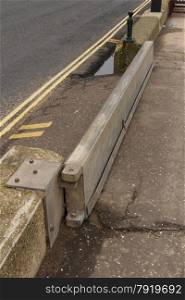 Anti flood defence by sea front at Sidmouth, Devon, England, United Kingdom. Can be opened or removed when there is no threat of flooding.