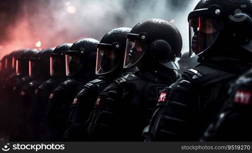 Anti-Riot Police Ready for Civil Disturbance. Generative ai. High quality illustration. Anti-Riot Police Ready for Civil Disturbance. Generative ai