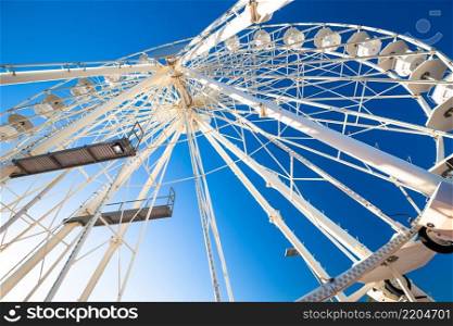 Antibes, France. Giant ferris wheel construction view in town of Antibes, French riviera, Southern France
