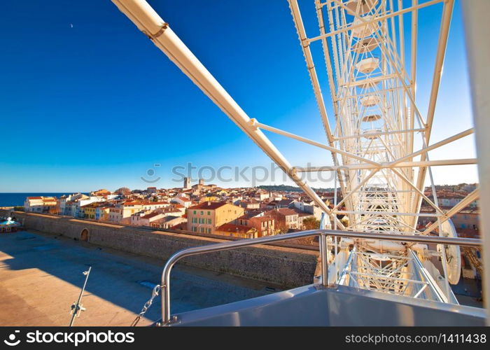 Antibes. Historic French riviera old town of Antibes view from ferris wheel, famous destination in Cote d Azur, France