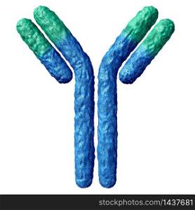 Antibody anatomy isolated on a white background and Immunoglobulin with disulfide bond as a Y shaped proteinas part of the immune system to fight disease as a 3D render.