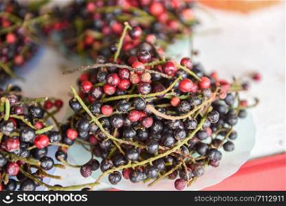 Antidesma thwaitesianum fruit Thai Blueberry in the local fruit in northeastern red wild berry in Asia / puncticulatum Miq Stilaginaceae