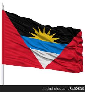 Antigua and Barbuda Flag on Flagpole, Flying in the Wind, Isolated on White Background