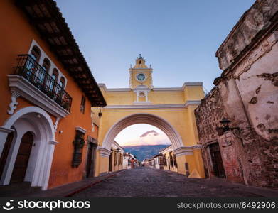 Antigua. Colonial architecture in ancient Antigua Guatemala city, Central America, Guatemala