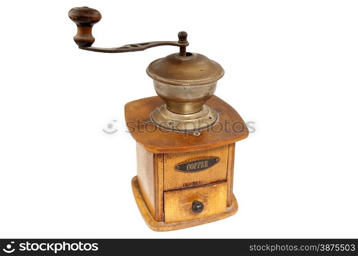 Antigue coffee mill on white background
