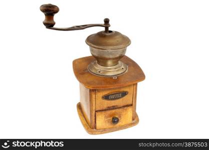 Antigue coffee mill on white background