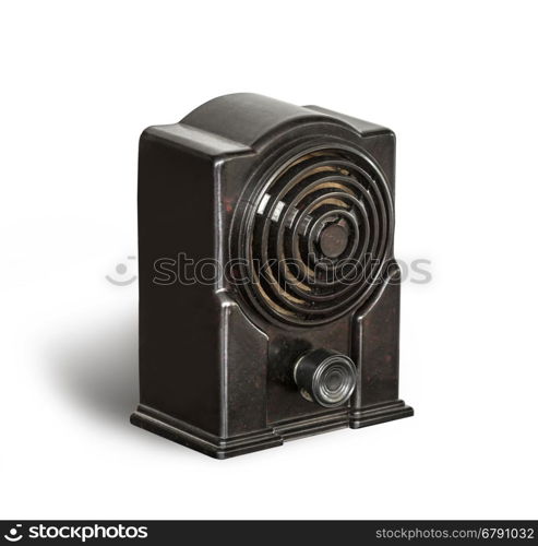 Antique black radio on a white background with clipping path