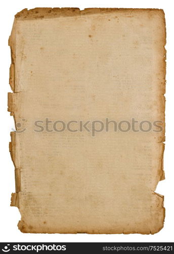 antique book page isolated on white background. old paper sheet