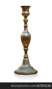 Antique bronze candlestick isolated on white with clipping path