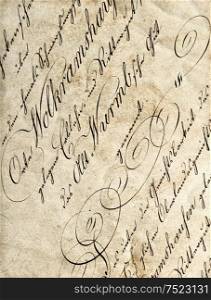 Antique calligraphy. Grungy worn paper texture