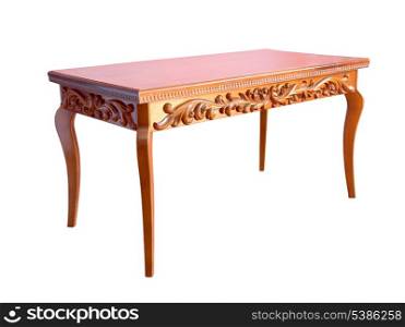 antique carved wooden table isolated on white