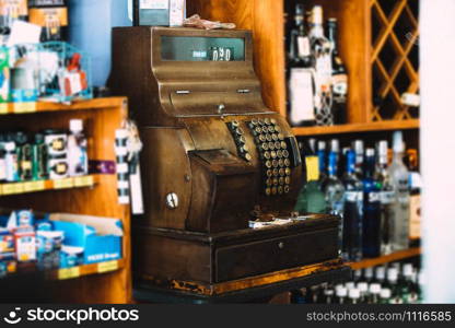 Antique cash only register machine in a shop. Antique cash register machine in a shop