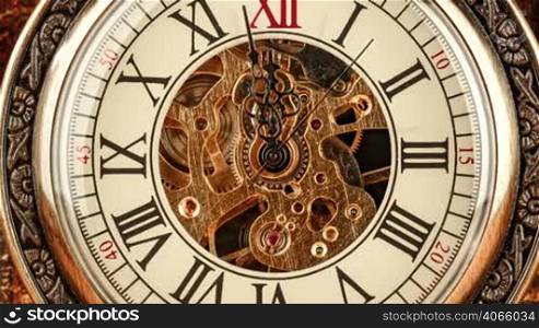 Antique clock dial close-up. Vintage pocket watch