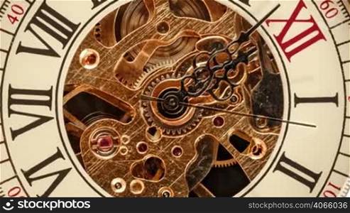 Antique clock dial close-up. Vintage pocket watch.