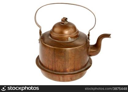 Antique copper coffee pot on white background