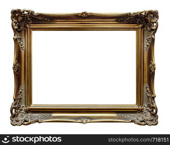 antique golden frame isolated on white background with copy Space