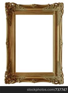 antique golden frame isolated on white background with copy Space