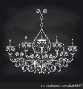 Antique gothic chandeliar sketch on chalkboard. Antique gothic chandeliar sketch on chalkboard vector illustration