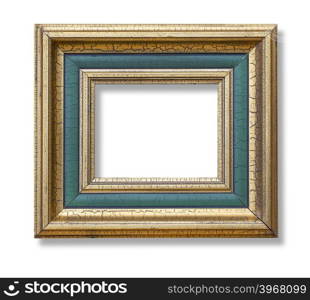 Antique look gold color picture frame isolated on white.with clipping path