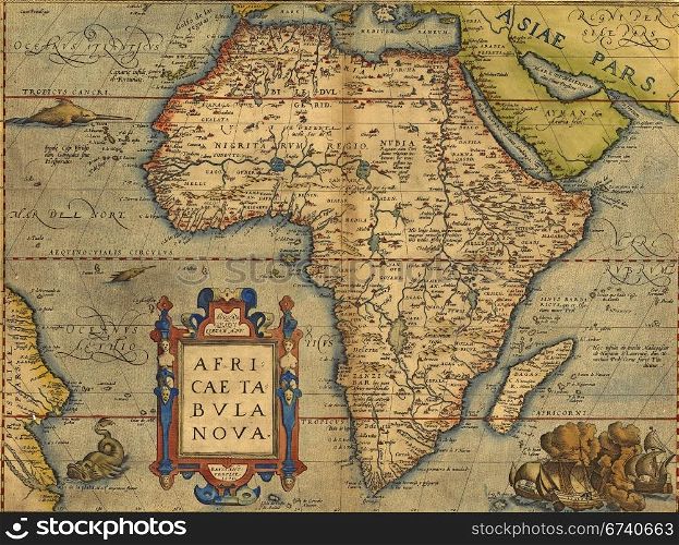 Antique Map of Africa by Abraham Ortelius, circa 1570