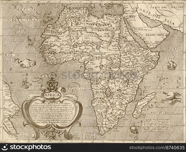 Antique map of Africa.From Atlas by Arnoldo di Arnoldi of Italy, circa 1600.