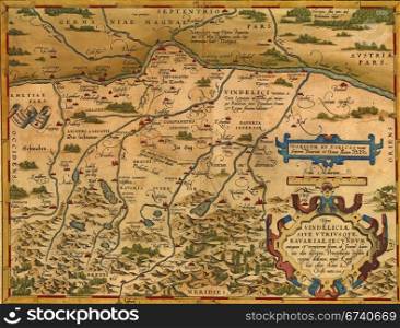 Antique Map of Bavaria, Germany by Abraham Ortelius, circa 1570
