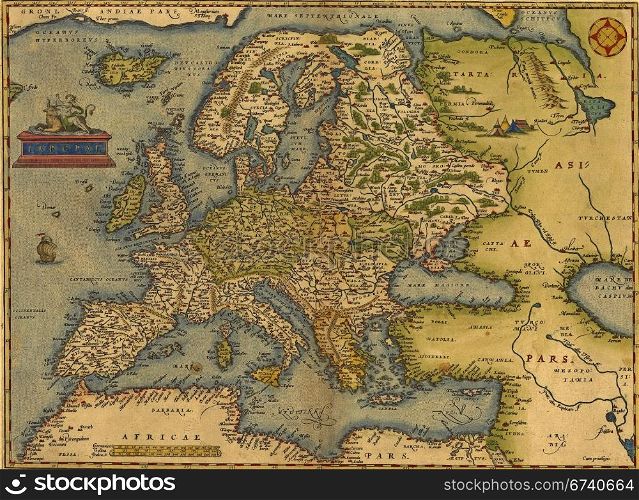 Antique Map of Europe, by Abraham Ortelius, circa 1570